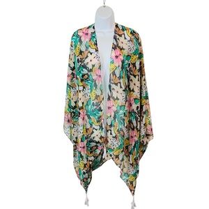 LANE BRYANT Ruana Bright Floral Poncho Swim Cover Up with Tassels Sz 14 to 28